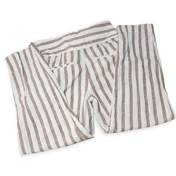 Anthropologie Oasis Striped Linen‎ Blend Tailored Ankle Pants White/Taupe 6 - Picture 6 of 10